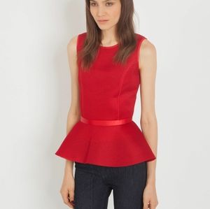 Maje Red Peplum Frebil Mesh Top
